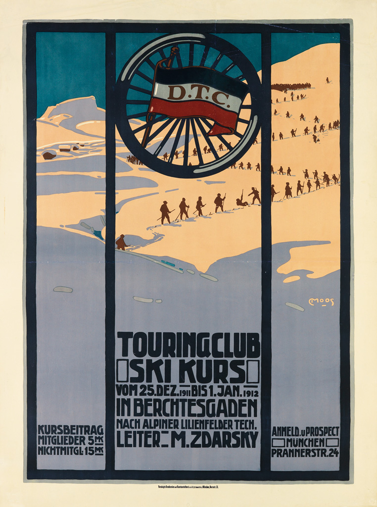 CARL MOOS (1878-1959). TOURING CLUB / SKI KURS. 1911. 48x35 inches, 122x90 cm. Schuh & Cie., Munich.